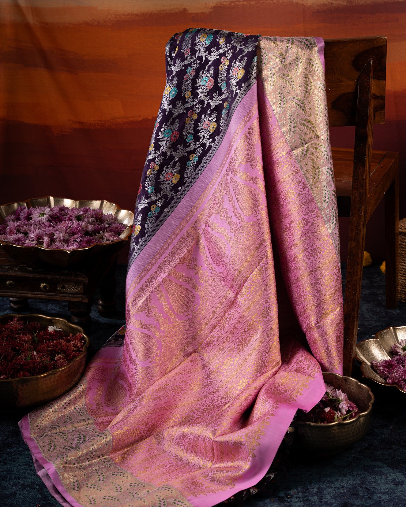 Kanchipuram Silk Tissue Brocade Violet Saree