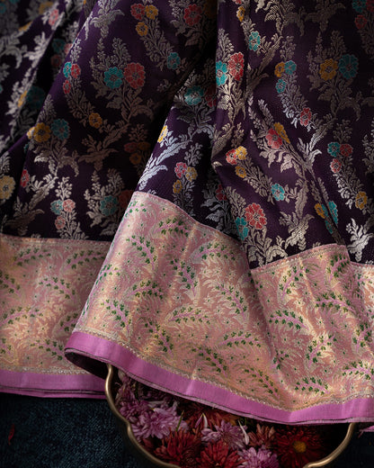 Kanchipuram Silk Tissue Brocade Violet Saree