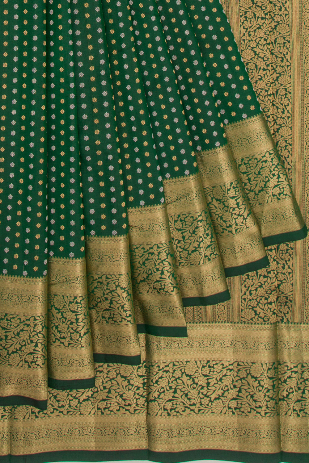 Kanchipuram Silk Brocade Bottle Green Saree