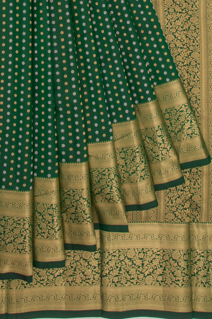 Kanchipuram Silk Brocade Bottle Green Saree