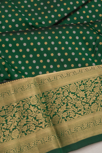 Kanchipuram Silk Brocade Bottle Green Saree