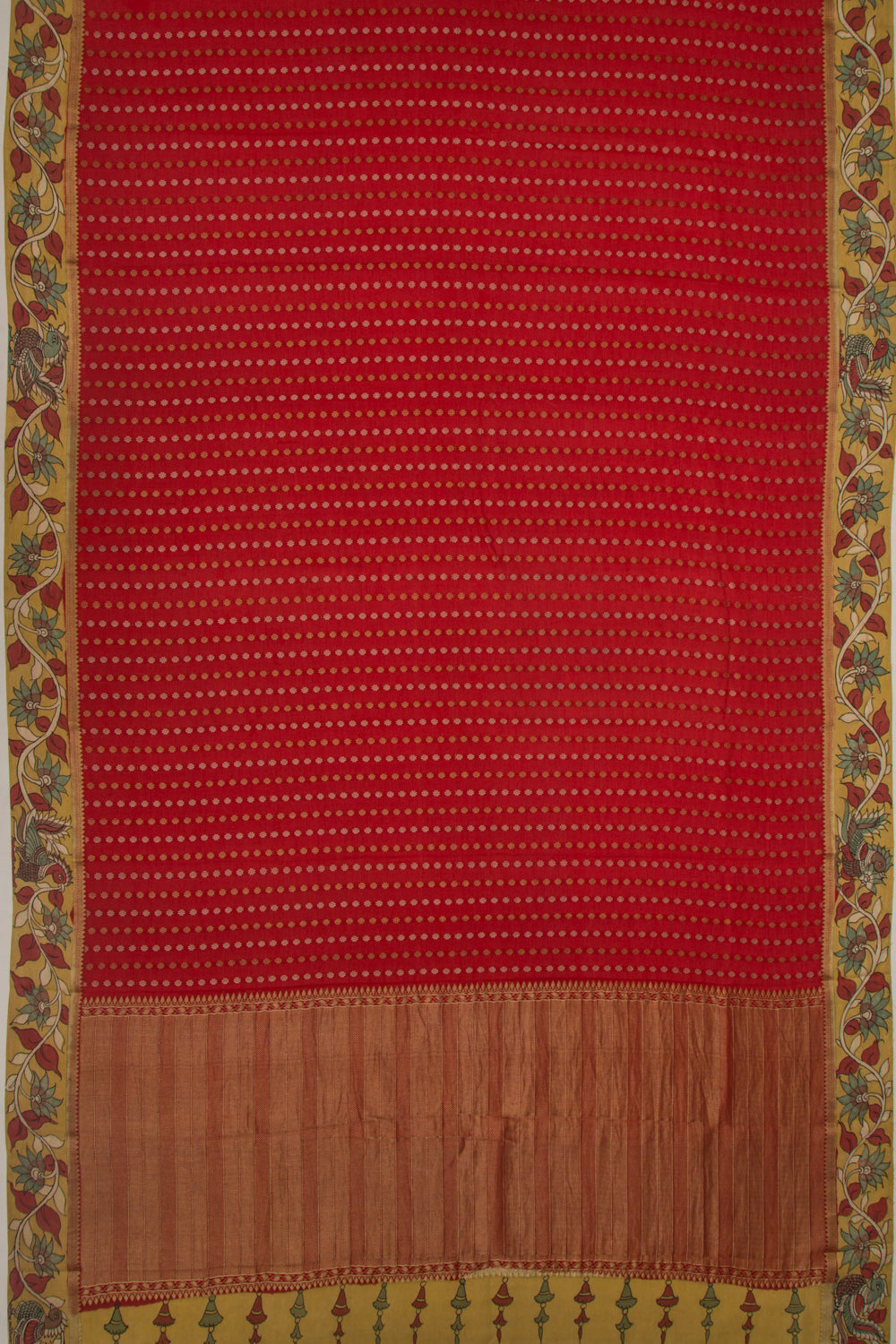 Georgette Butta Red Saree With Kalamkari Border