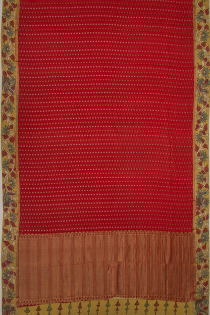 Georgette Butta Red Saree With Kalamkari Border