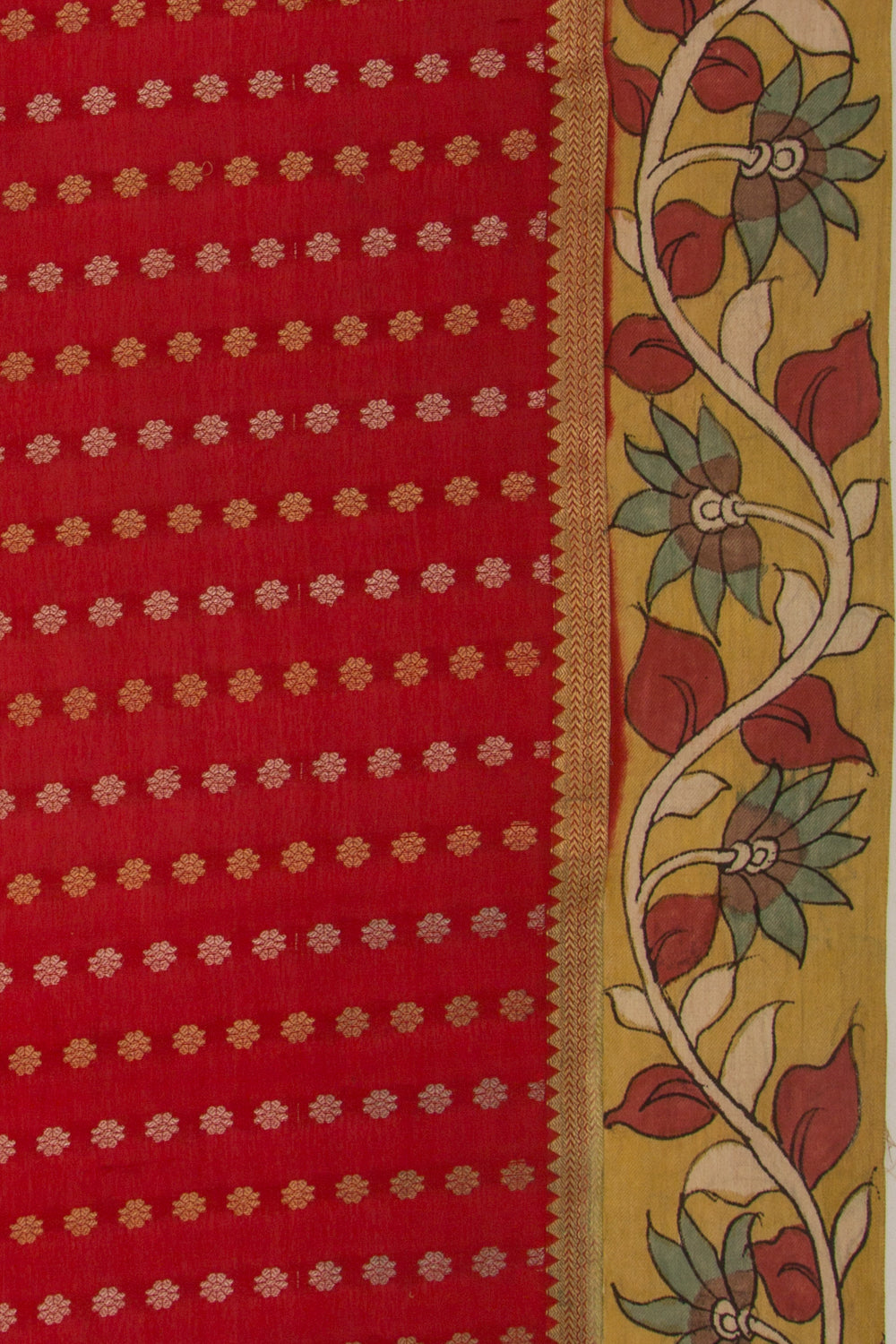 Georgette Butta Red Saree With Kalamkari Border