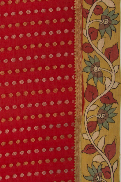Georgette Butta Red Saree With Kalamkari Border