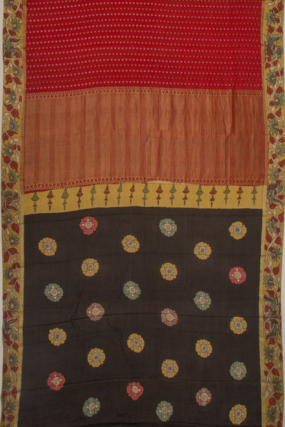Georgette Butta Red Saree With Kalamkari Border