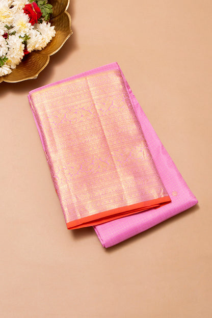 Kanchipuram Silk Checks And Butta Lavender Saree