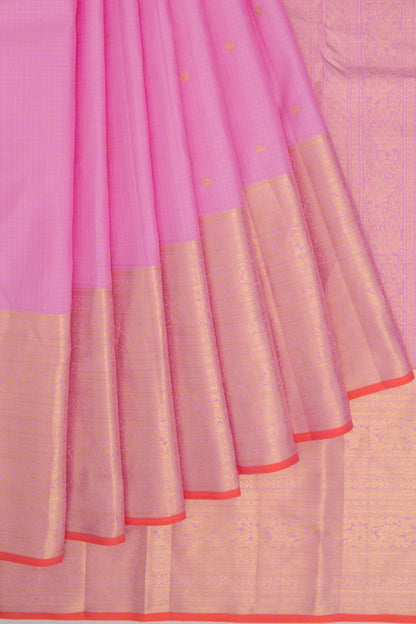 Kanchipuram Silk Checks And Butta Pink Saree