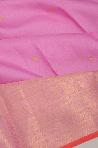 Kanchipuram Silk Checks And Butta Pink Saree
