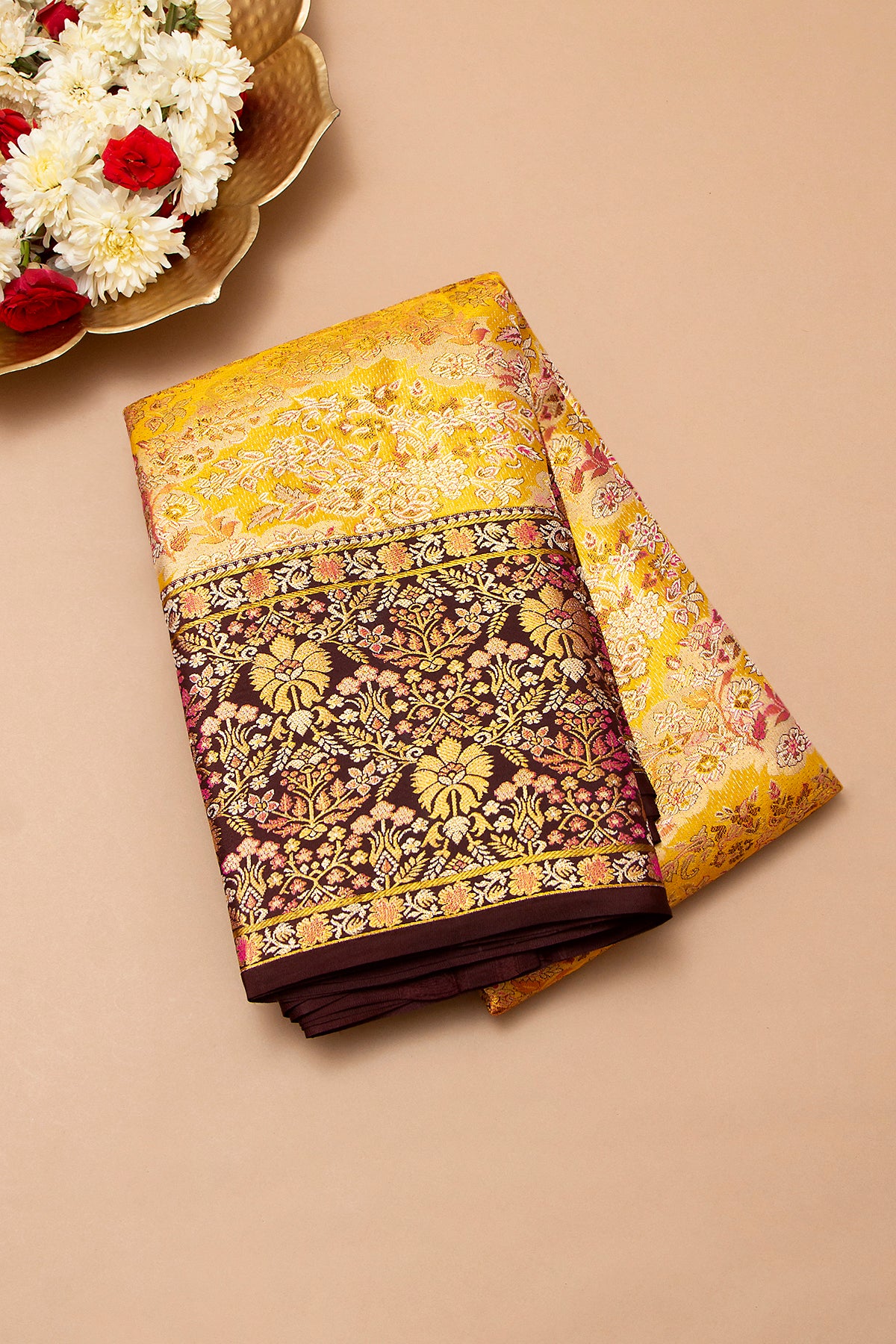 Kanchipuram Silk Tissue Brocade Yellow Saree