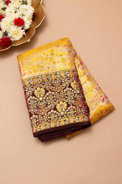 Kanchipuram Silk Tissue Brocade Yellow Saree