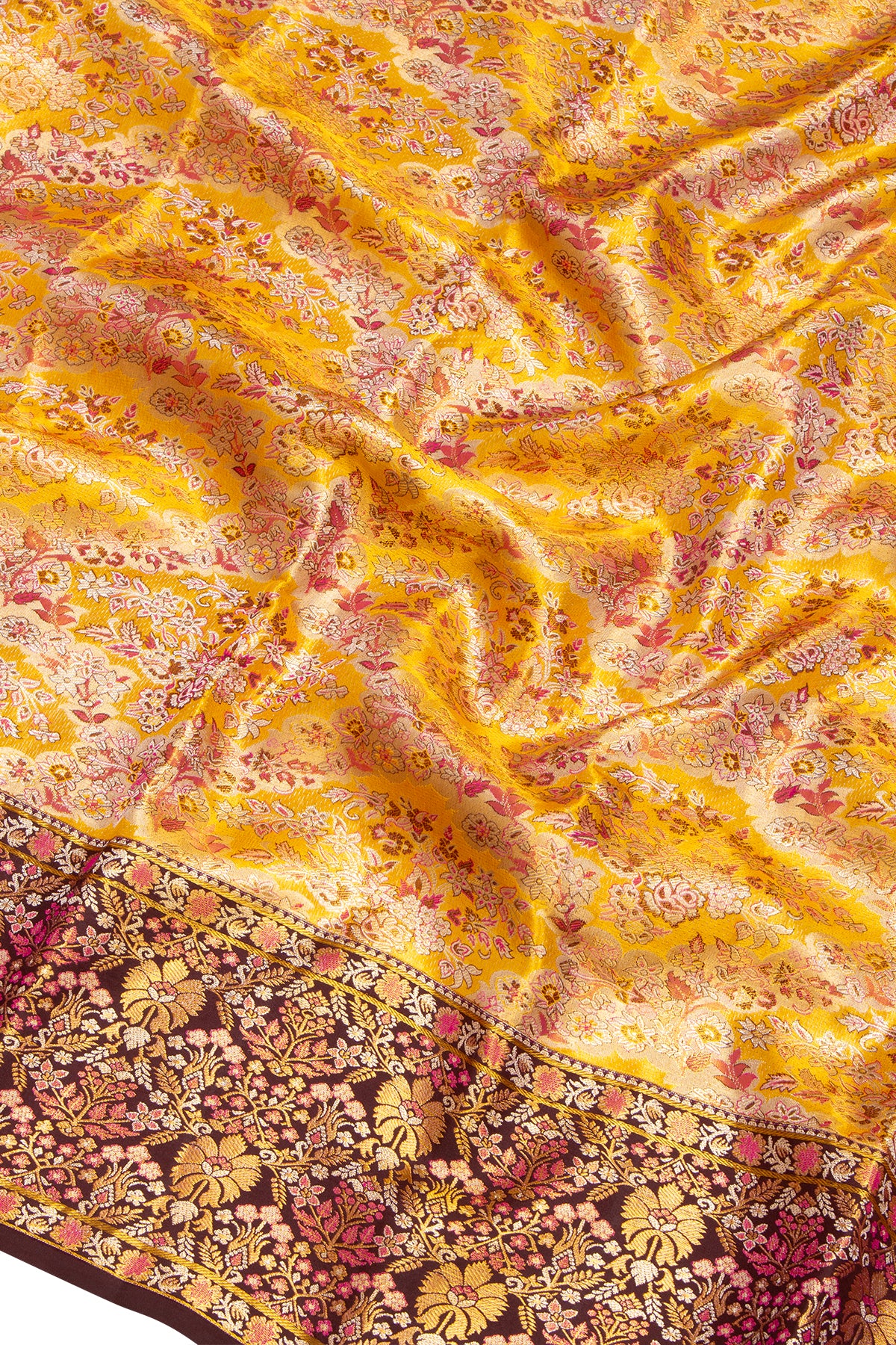 Kanchipuram Silk Tissue Brocade Yellow Saree
