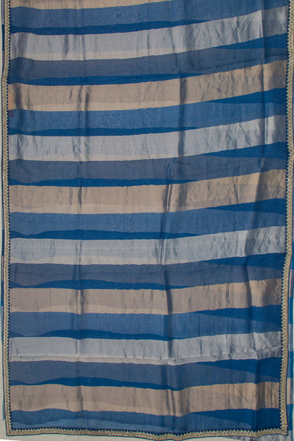 Organza Vertical Lines Blue Saree