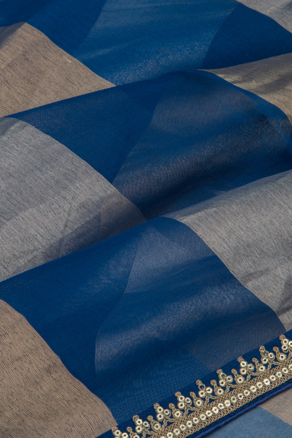 Organza Vertical Lines Blue Saree