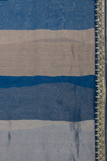 Organza Vertical Lines Blue Saree