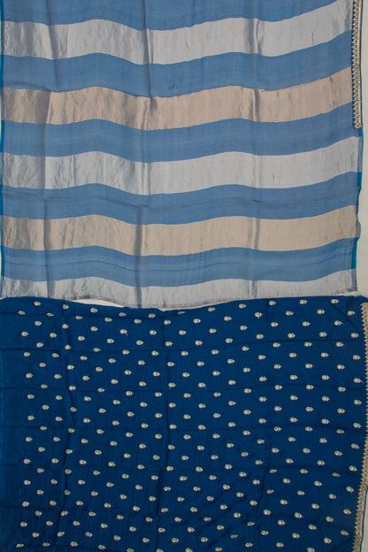 Organza Vertical Lines Blue Saree