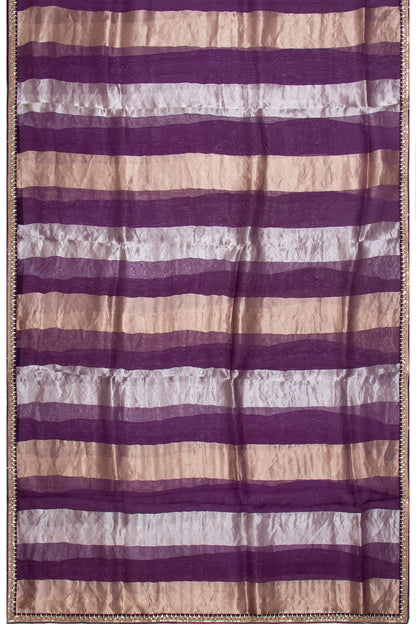 Organza Tissue Vertical Lines Purple Saree
