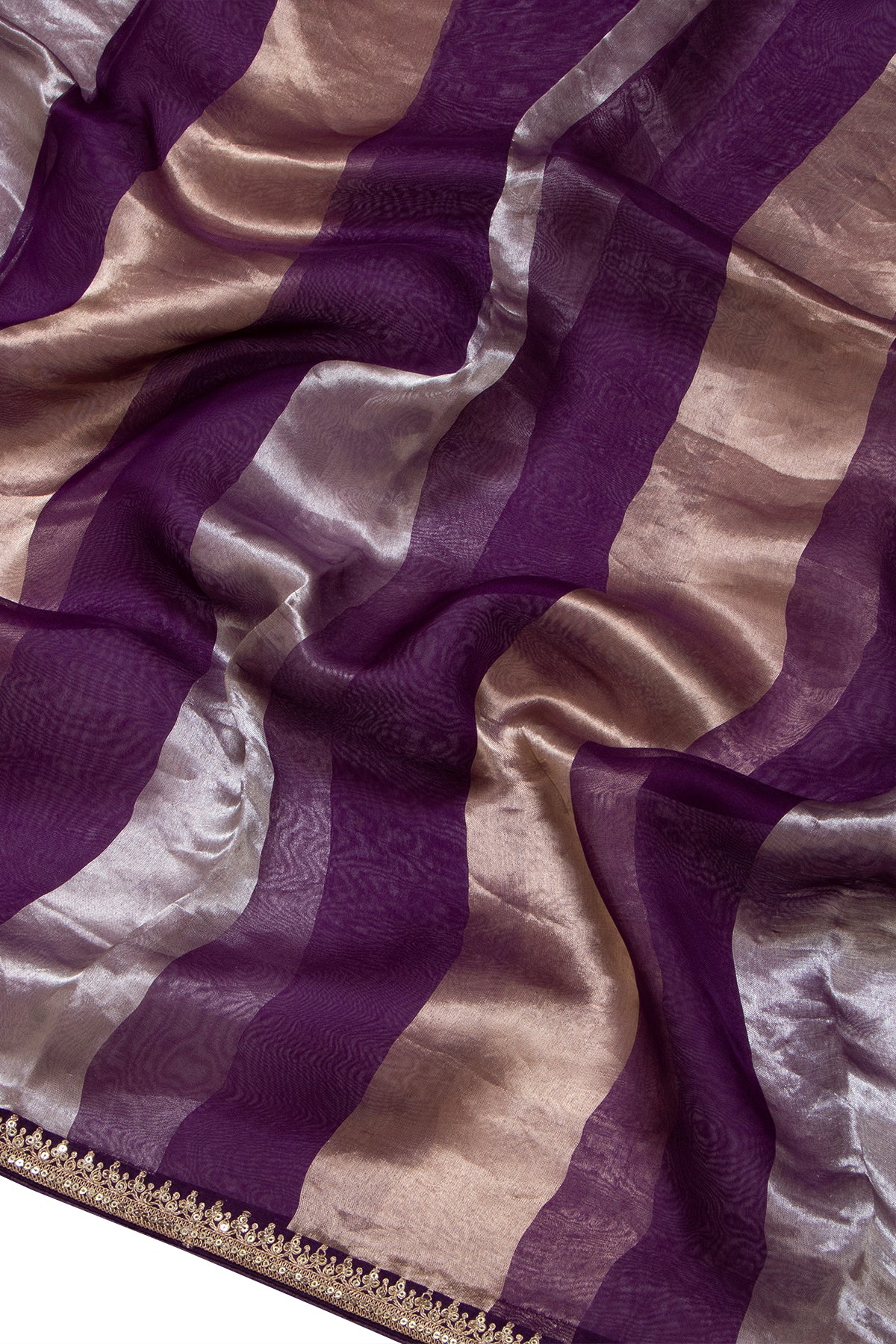 Organza Tissue Vertical Lines Purple Saree