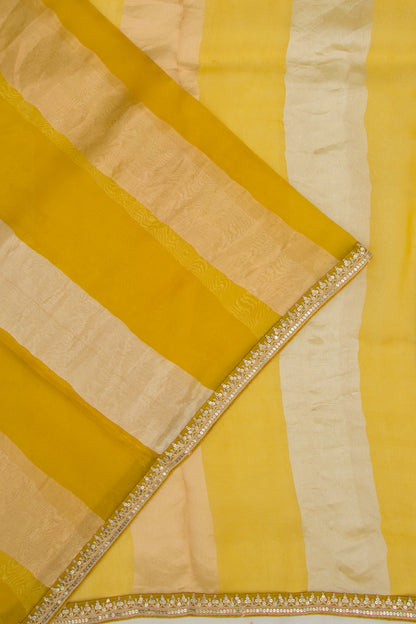 Organza Vertical Lines Yellow Saree