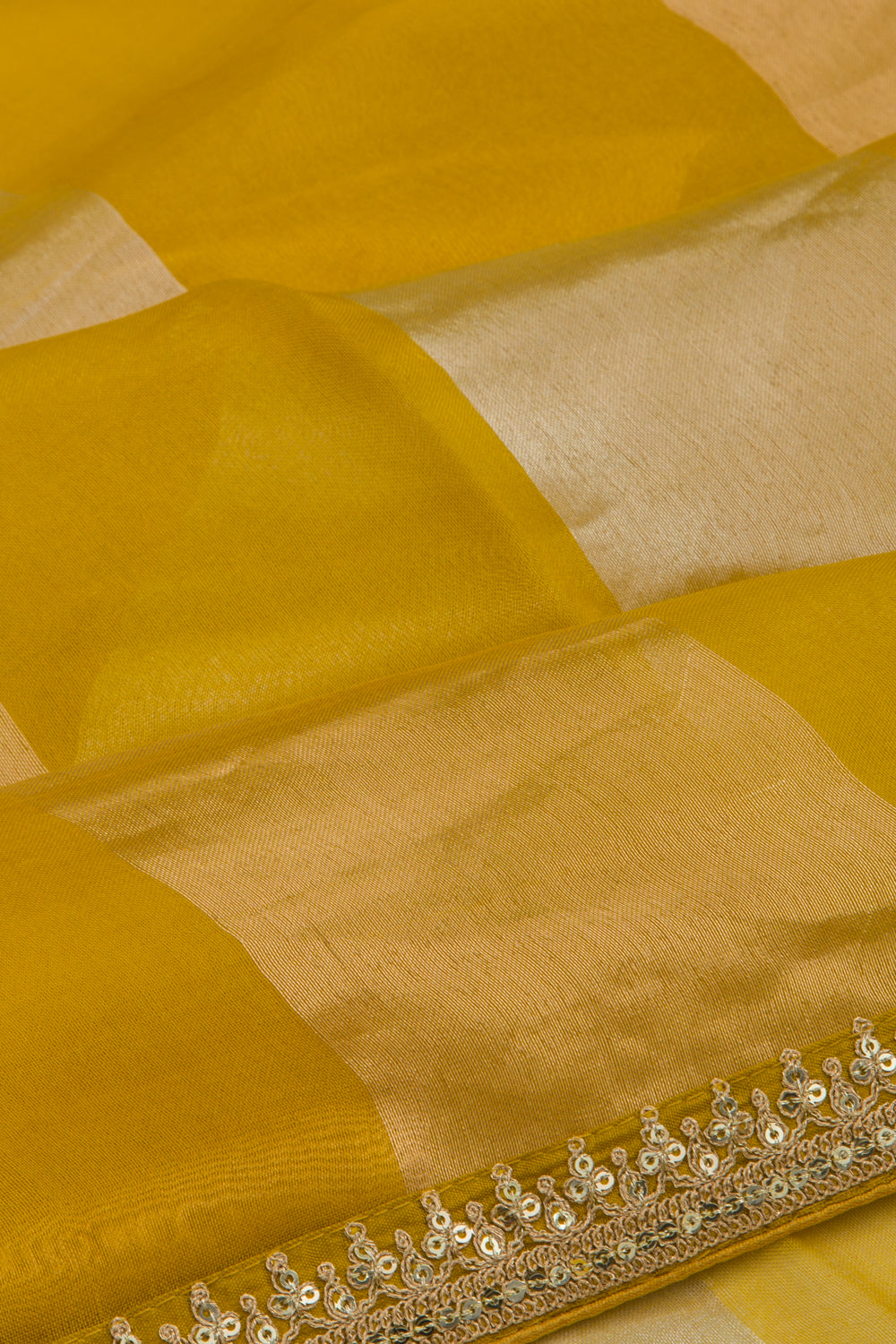 Organza Vertical Lines Yellow Saree