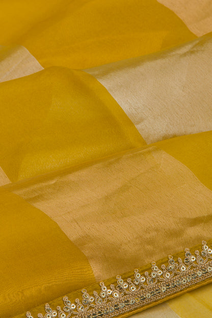Organza Vertical Lines Yellow Saree