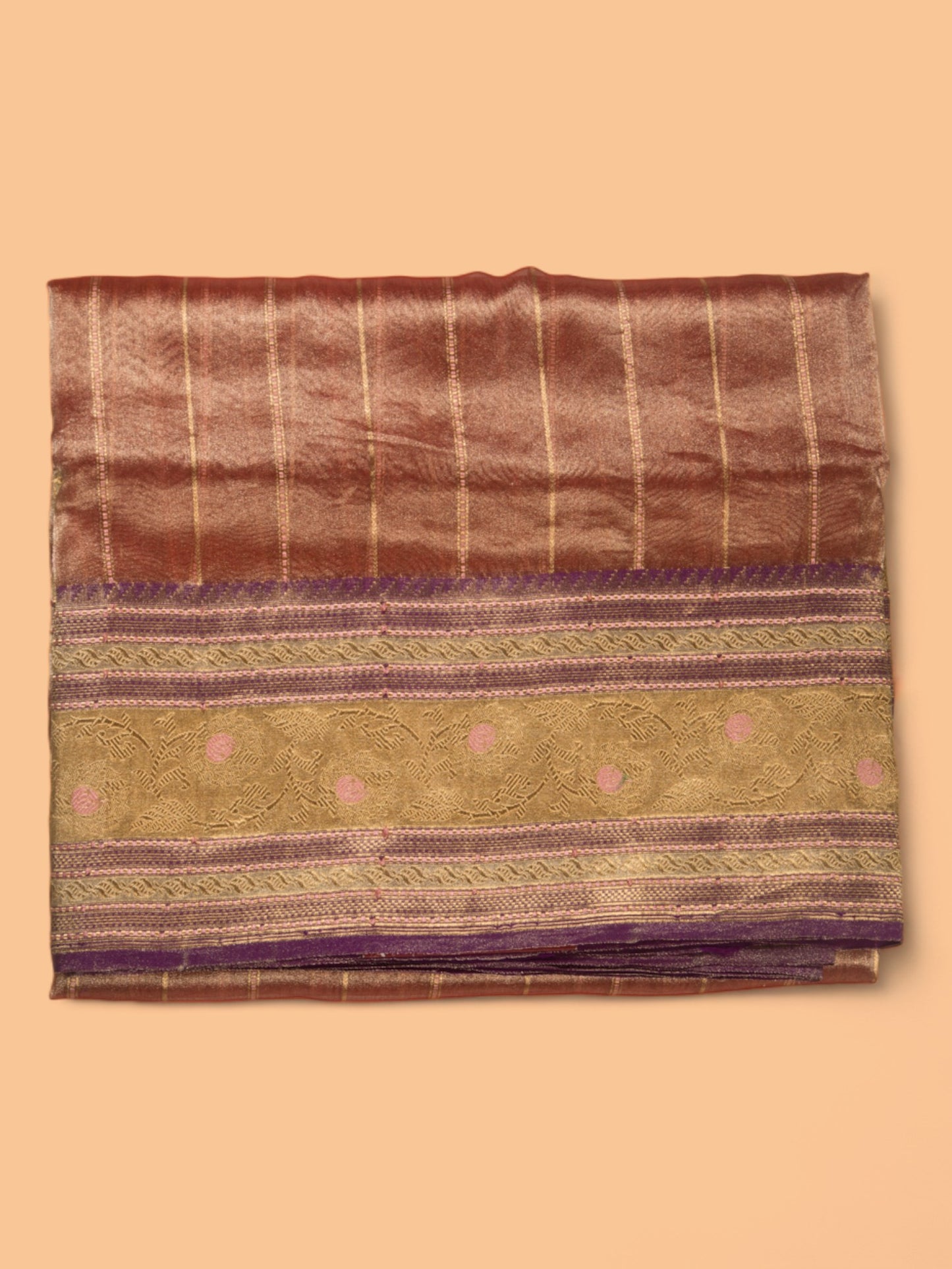 Banarasi Kora Organza Tissue Vertical Lines Pastel Brown Saree