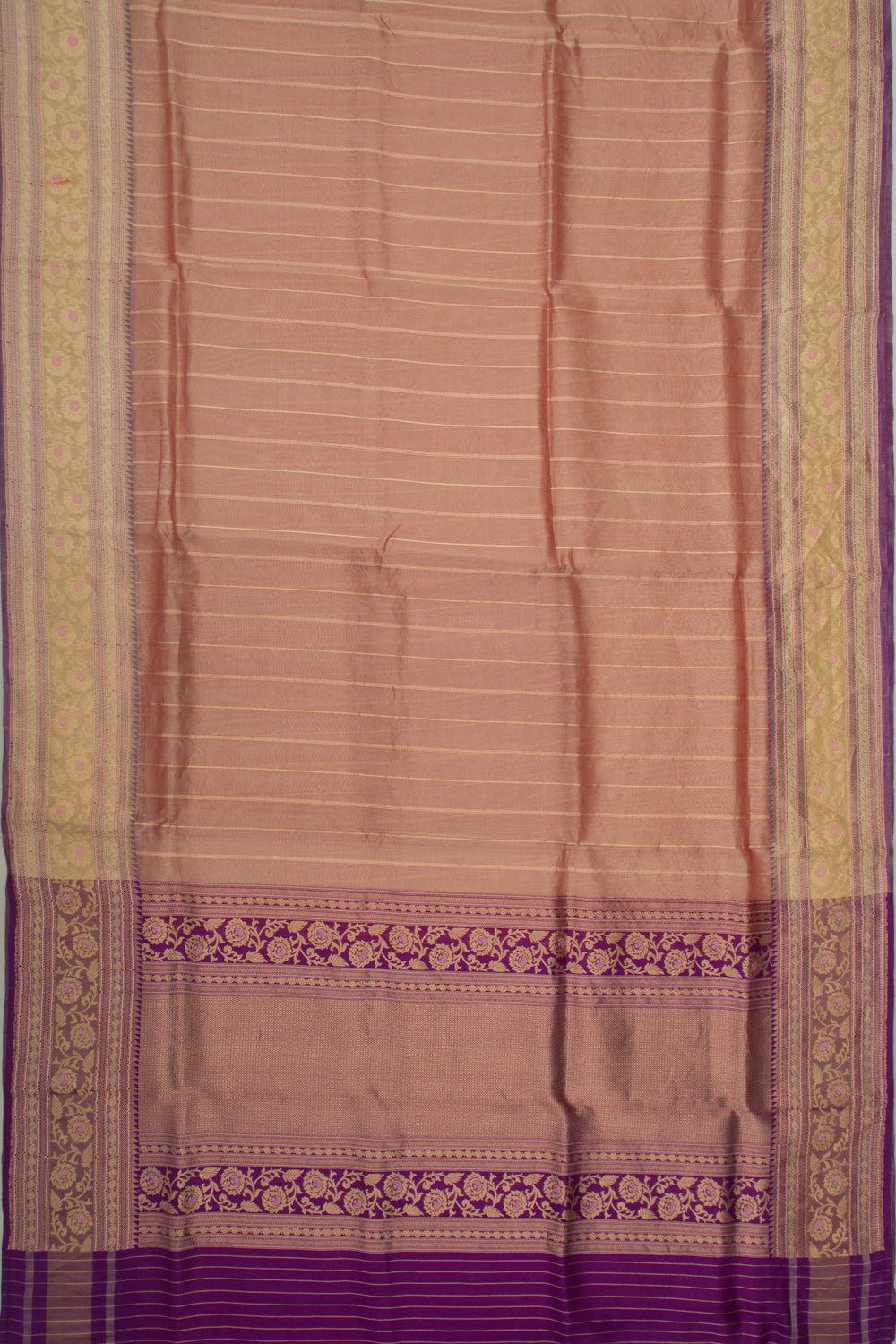 Banarasi Kora Organza Tissue Vertical Lines Pastel Brown Saree