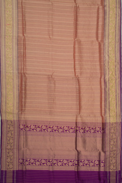 Banarasi Kora Organza Tissue Vertical Lines Pastel Brown Saree