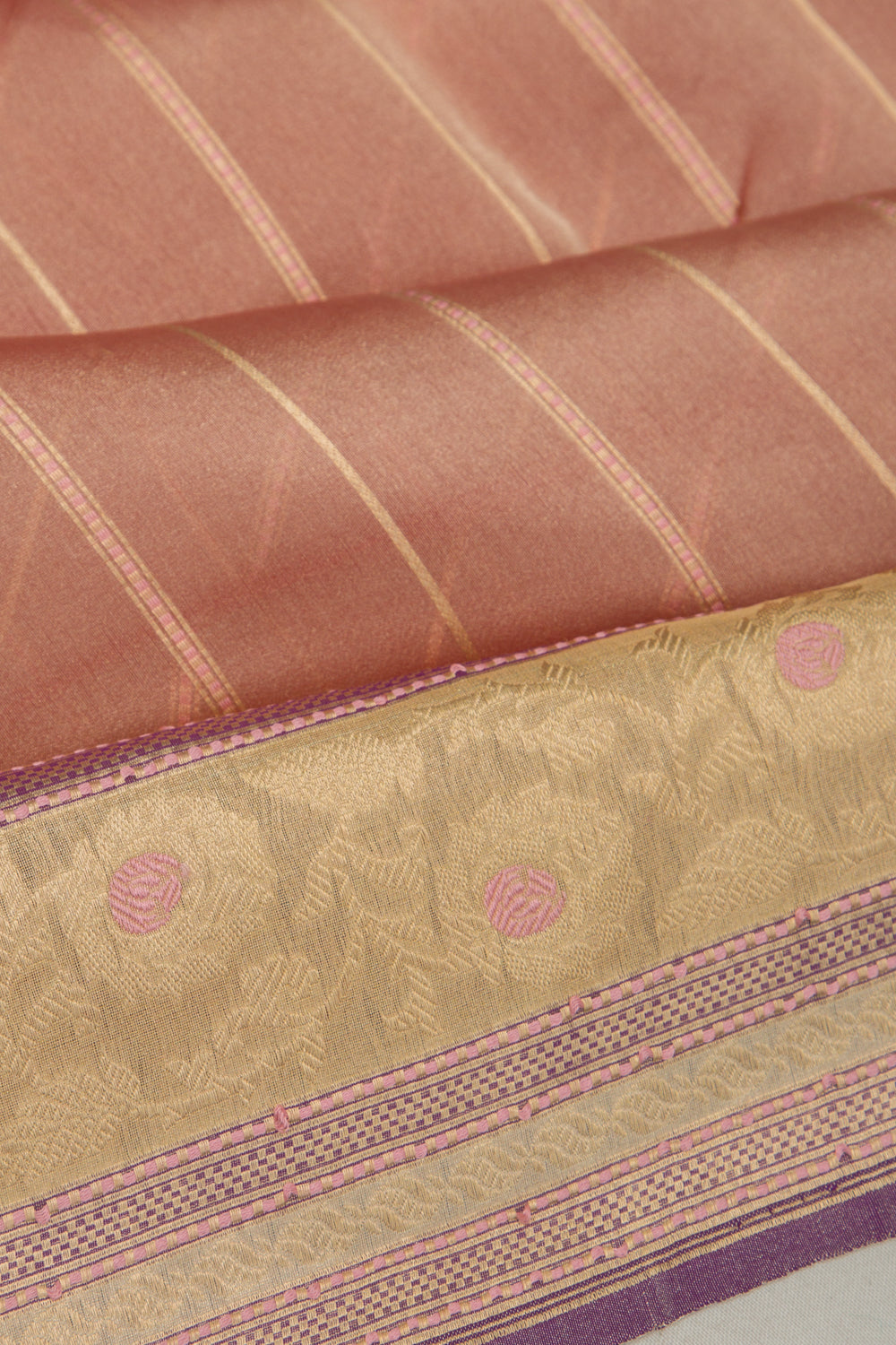 Banarasi Kora Organza Tissue Vertical Lines Pastel Brown Saree