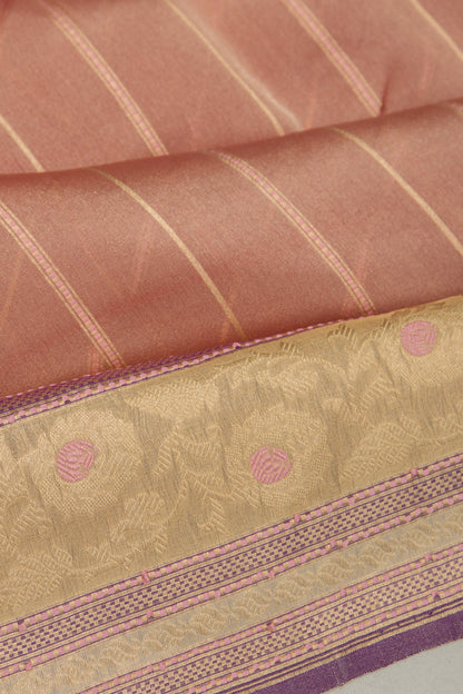 Banarasi Kora Organza Tissue Vertical Lines Pastel Brown Saree