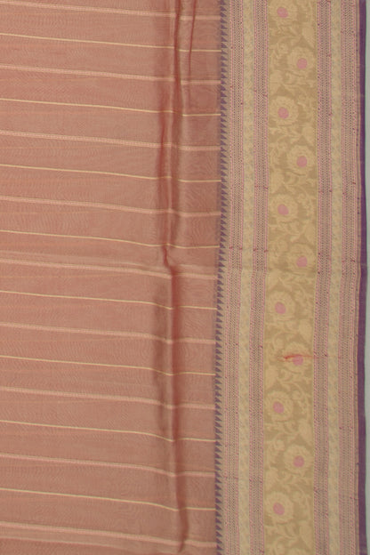 Banarasi Kora Organza Tissue Vertical Lines Pastel Brown Saree