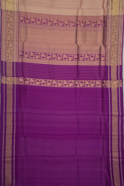 Banarasi Kora Organza Tissue Vertical Lines Pastel Brown Saree