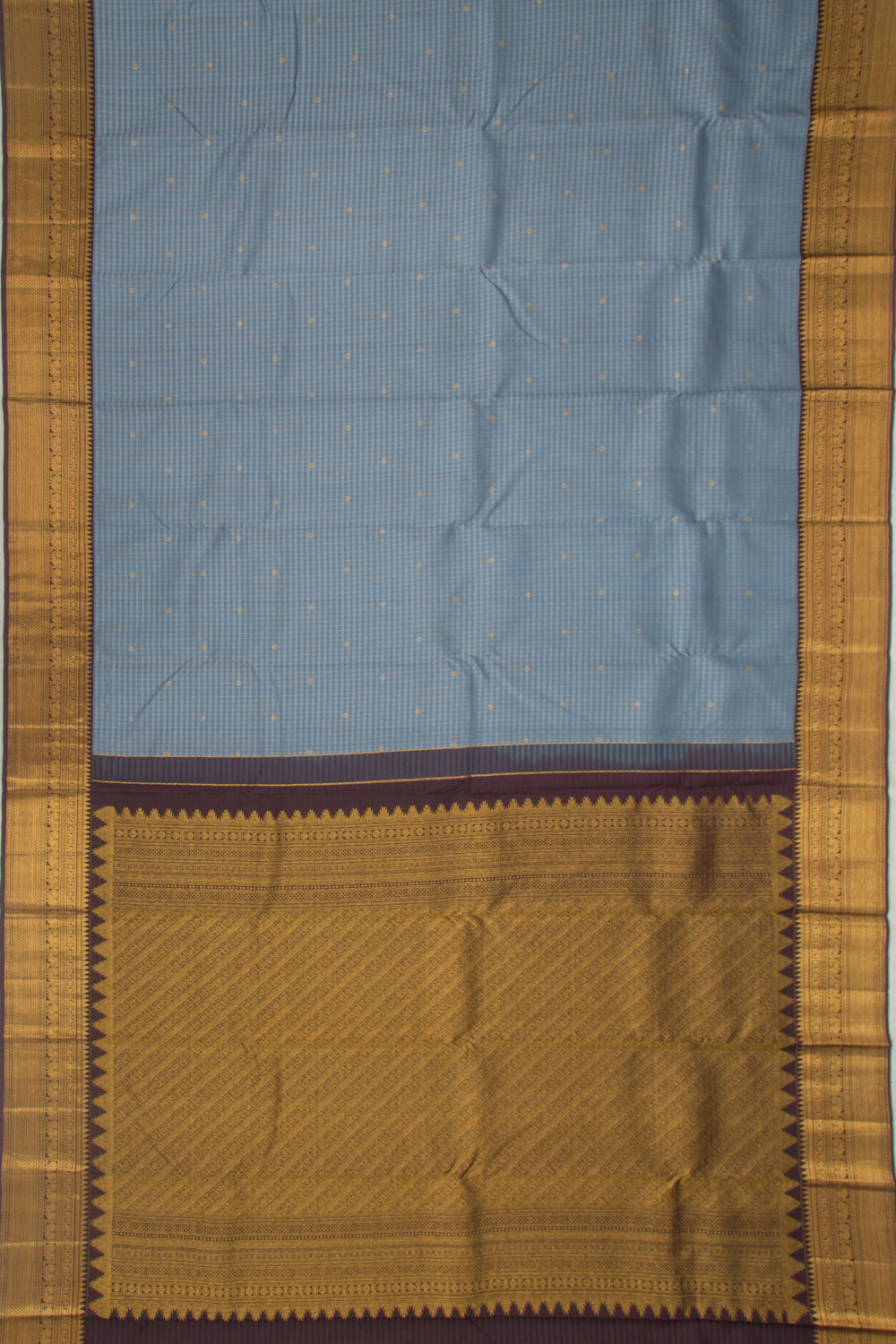Kanchipuram Silk Checks And Butta Grey Saree