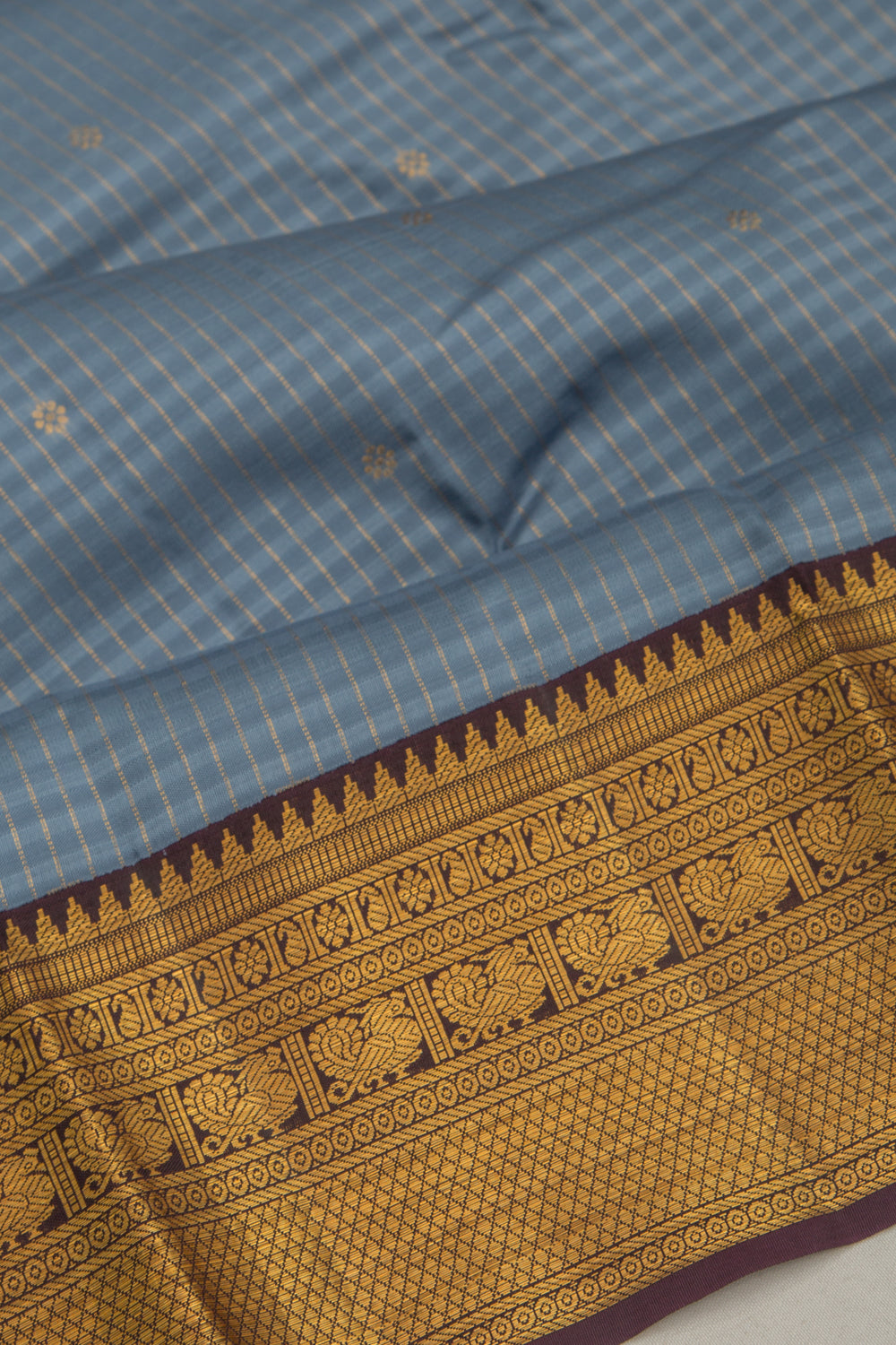 Kanchipuram Silk Checks And Butta Grey Saree