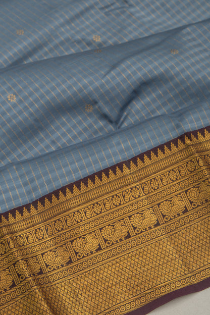 Kanchipuram Silk Checks And Butta Grey Saree