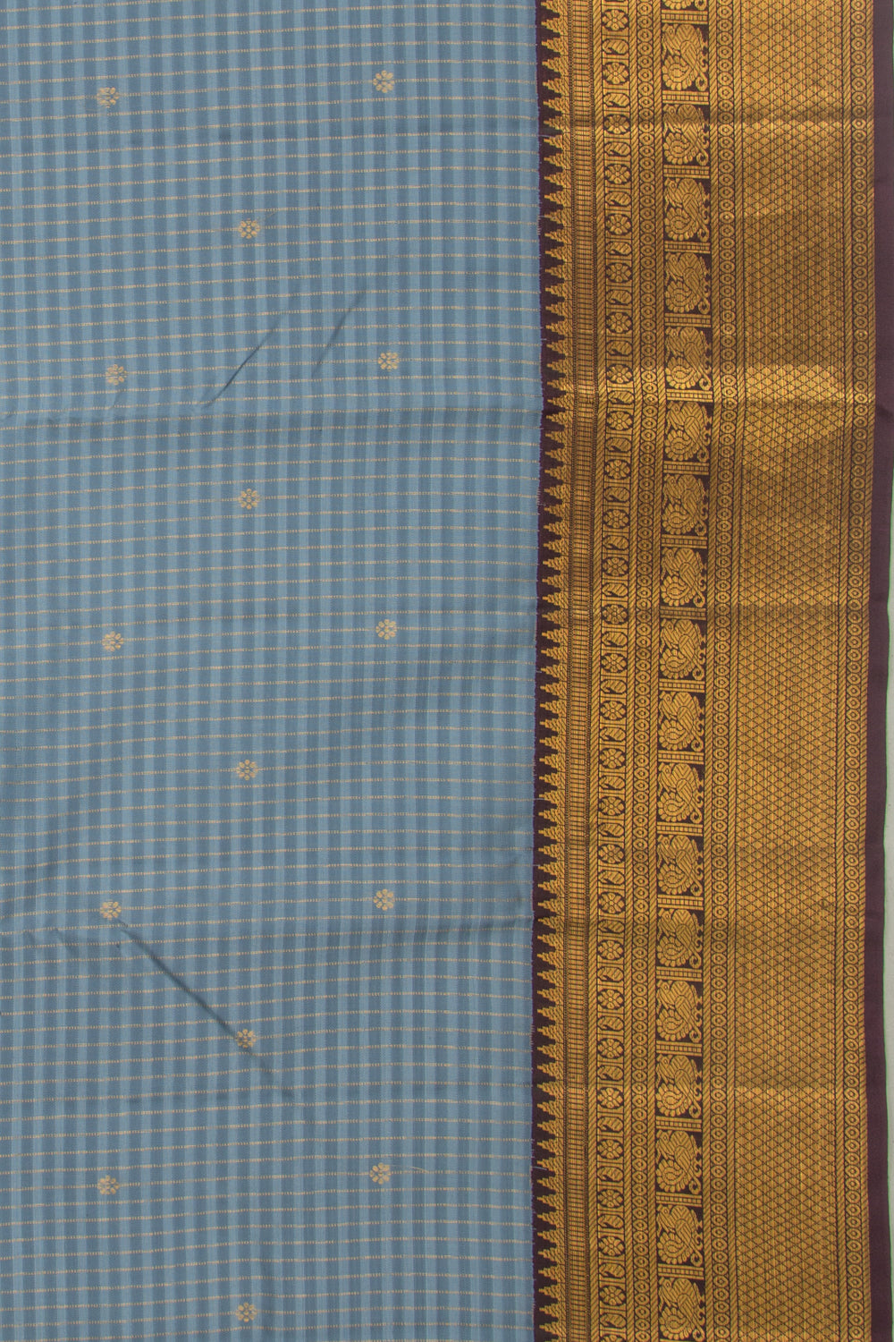 Kanchipuram Silk Checks And Butta Grey Saree