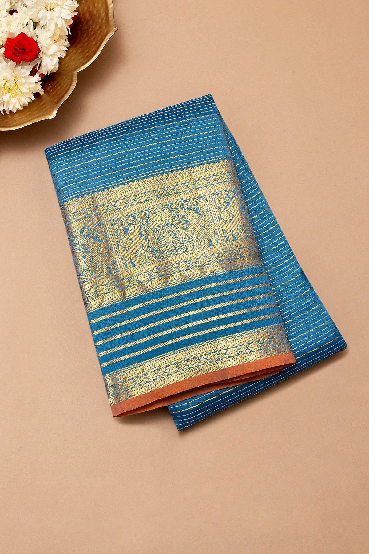 Taranga Kanchi Silk Horizontal Lines Blue Saree