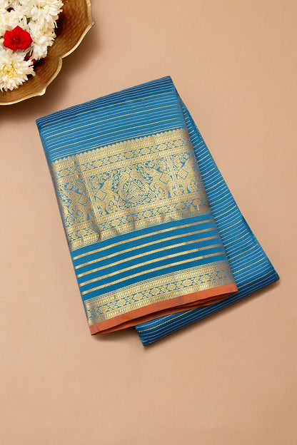 Taranga Kanchi Silk Horizontal Lines Blue Saree