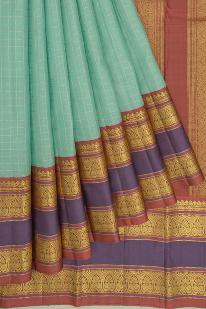 Kanchipuram Silk Checks Sea Green Saree