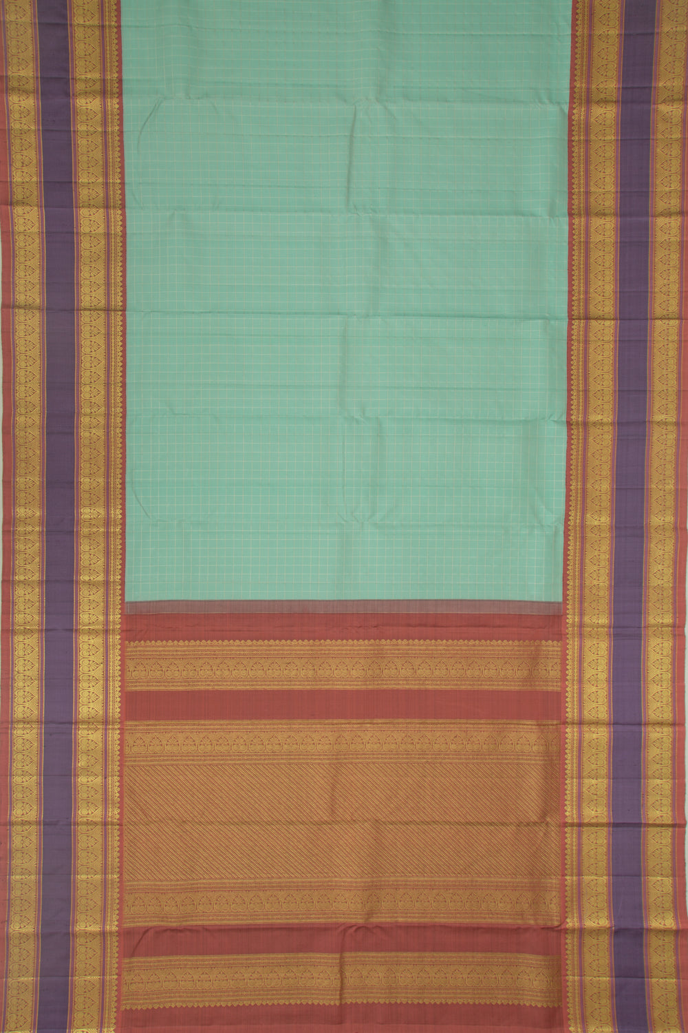 Kanchipuram Silk Checks Sea Green Saree