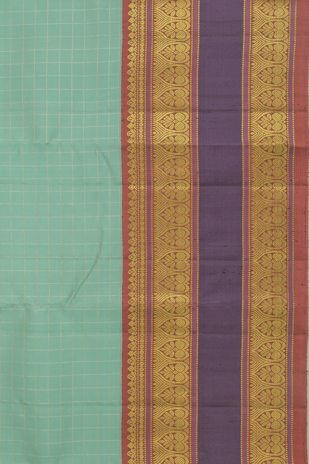 Kanchipuram Silk Checks Sea Green Saree