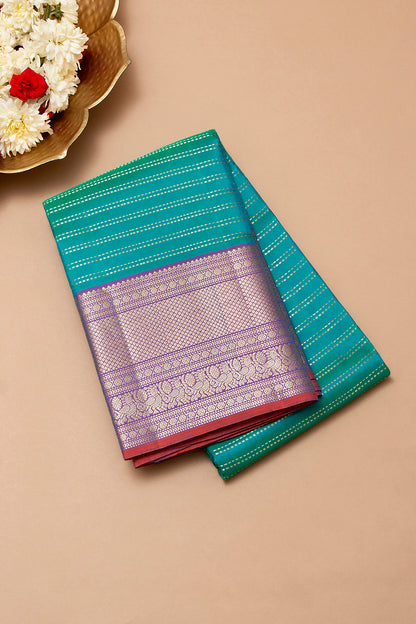 Taranga Kanchi Silk Horizontal Lines Dual Tone Green And Blue Saree
