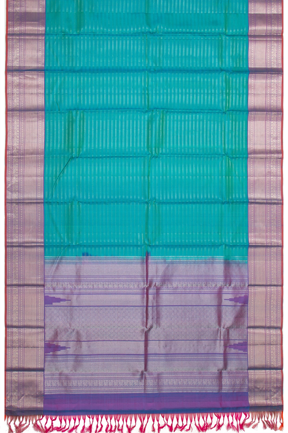 Taranga Kanchi Silk Horizontal Lines Dual Tone Green And Blue Saree