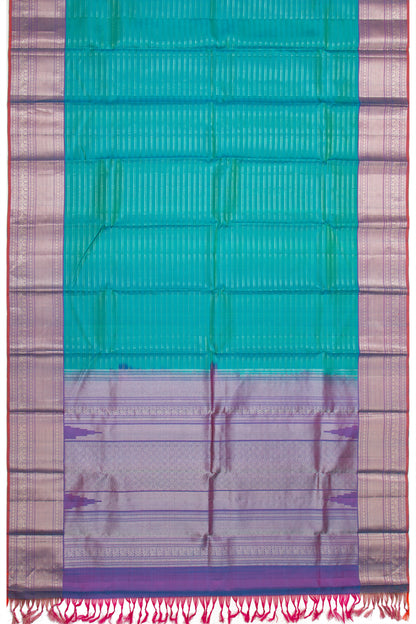 Taranga Kanchi Silk Horizontal Lines Dual Tone Green And Blue Saree
