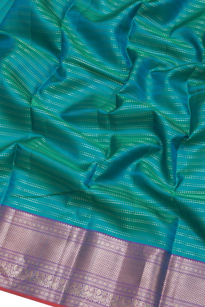Taranga Kanchi Silk Horizontal Lines Dual Tone Green And Blue Saree