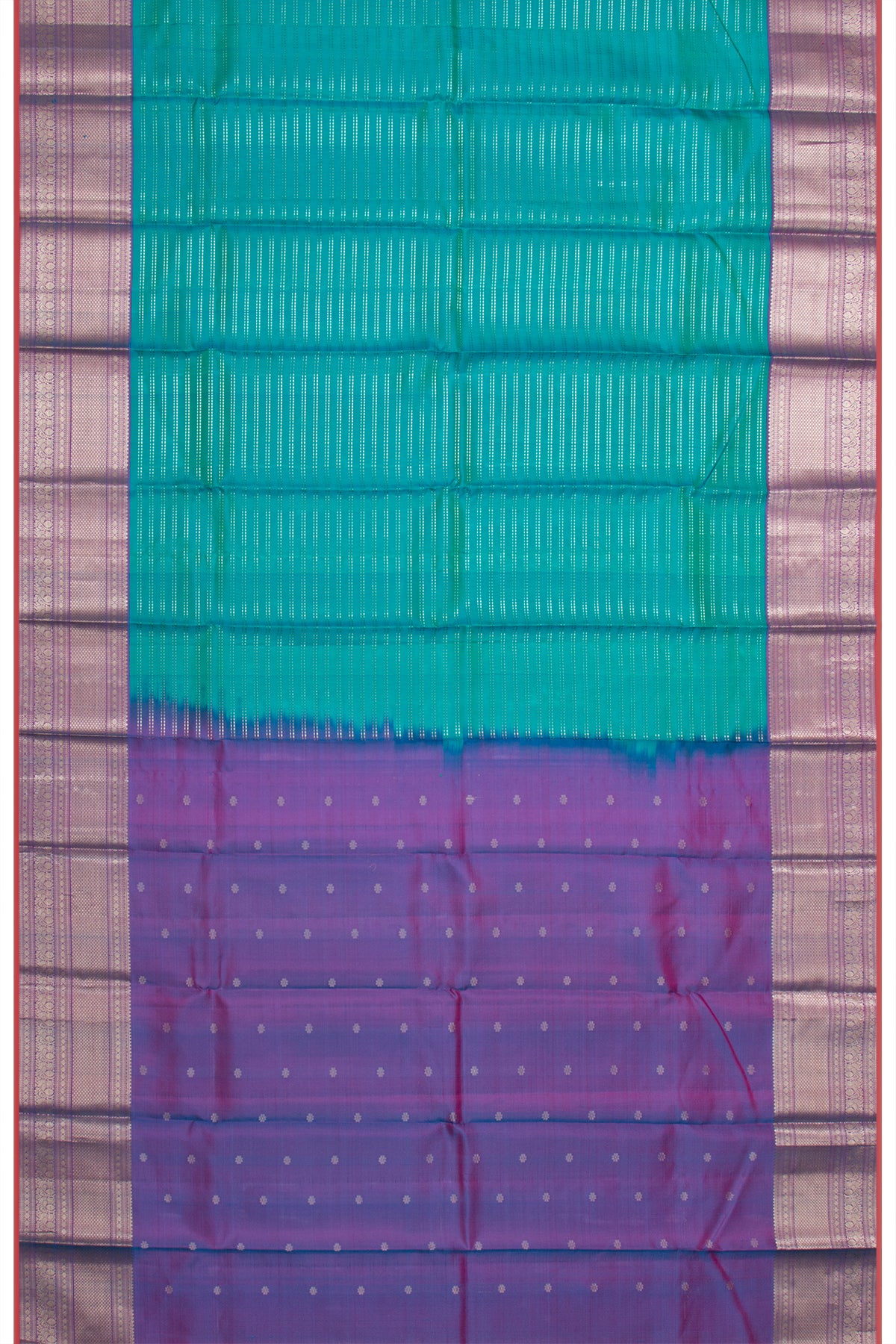 Taranga Kanchi Silk Horizontal Lines Dual Tone Green And Blue Saree