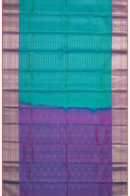Taranga Kanchi Silk Horizontal Lines Dual Tone Green And Blue Saree