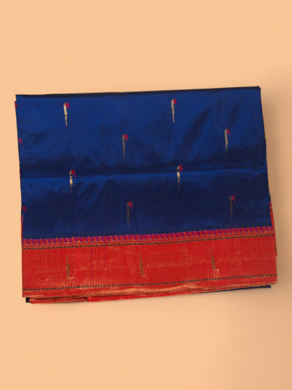 Paithani Soft Silk Butta Royal Blue Saree With Single Muniya Border