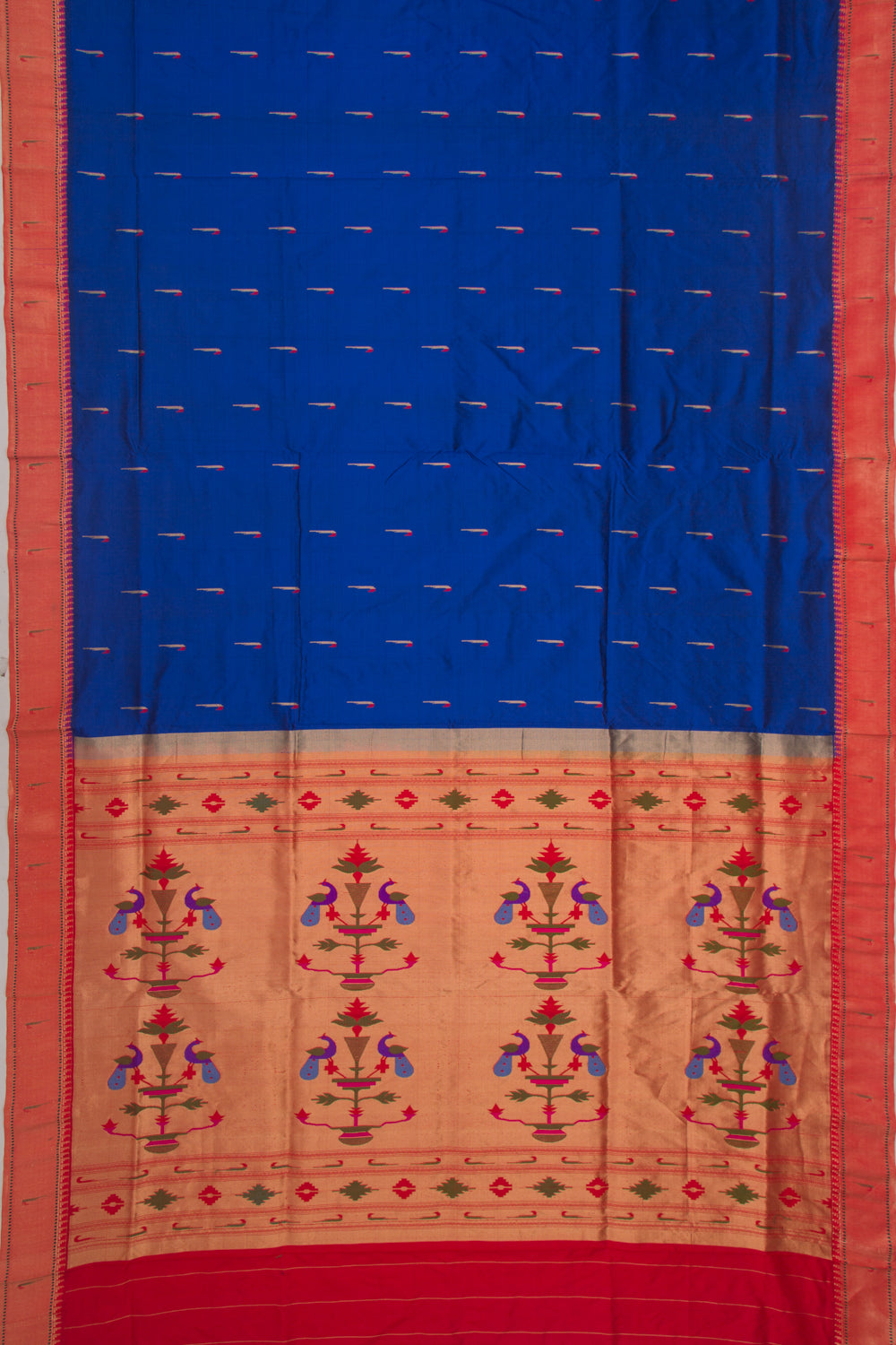 Muniya Soft Silk Butta Royal Blue Saree With Paithani Inspired Muniya Border