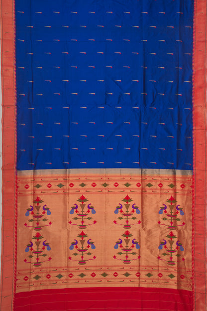 Muniya Soft Silk Butta Royal Blue Saree With Paithani Inspired Muniya Border